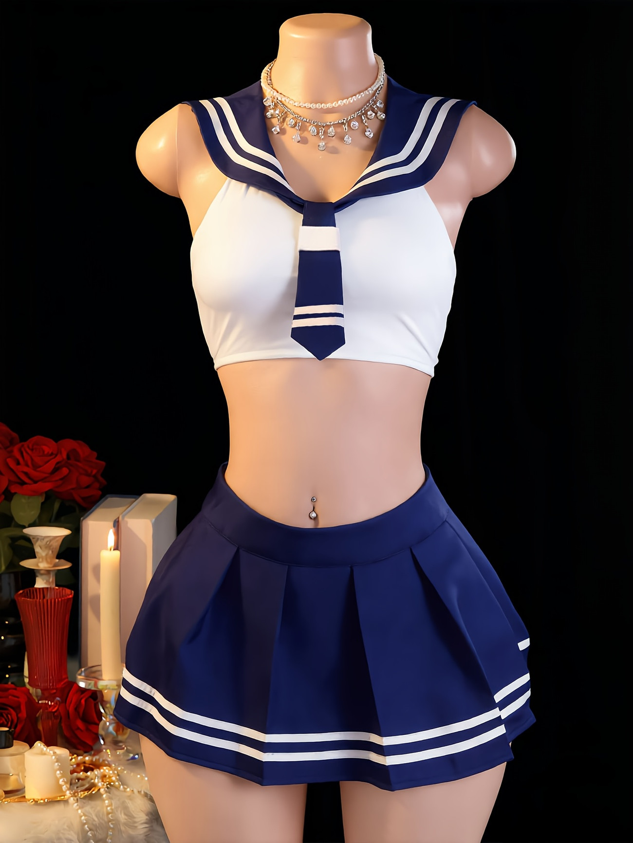 Women's 2Pcs Sailor Role Play  - Garter Belt Set 评论和价格